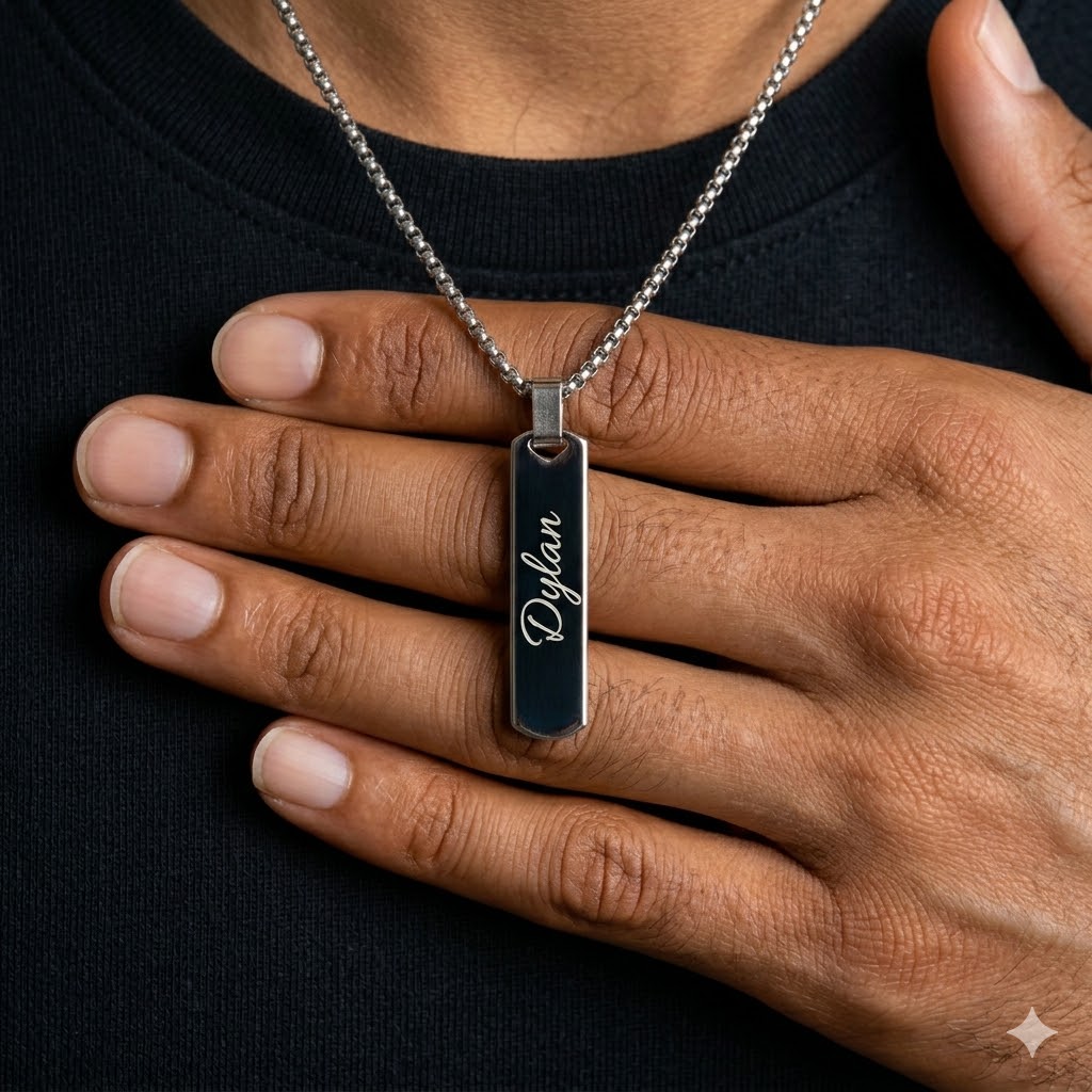 Men'S Fashion All Black Outfit - Free Engraving Necklaces for Men Bold