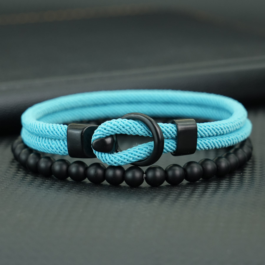 Milan Men'S Fashion - Trendy 2Pcs Beads Cord Bracelet Set