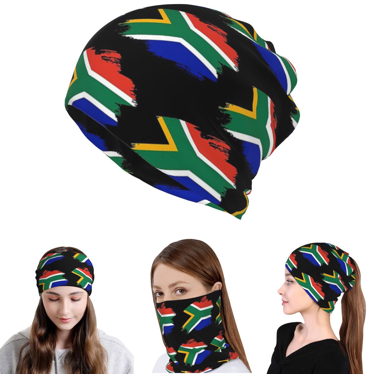 Beanie Winter Hat - South African Springboks Flag Bandana Neck