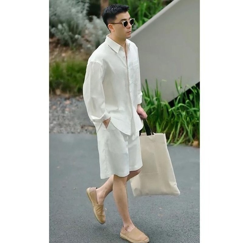 Mens Fashion Trend - Summer Casual Set Lyocell Linen Shirt