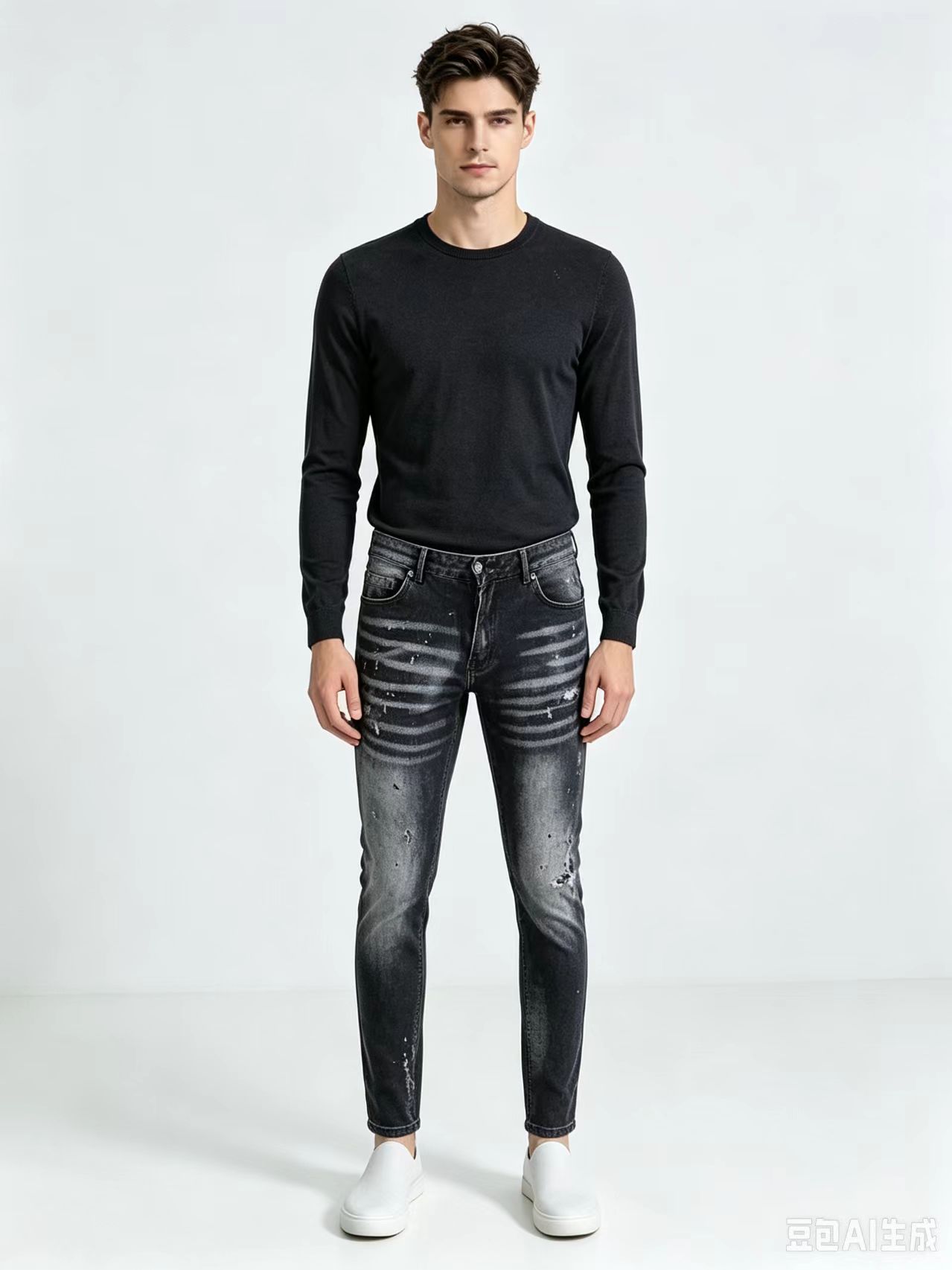 Men'S Fashion Grey Jeans - Men's High Street Hip Hop Graffiti