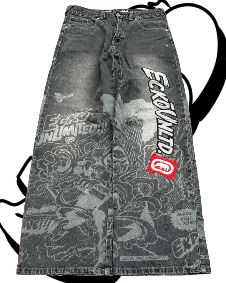 Men'S Fashion Grey Jeans - American Fashion Printing Jeans Hip Hop