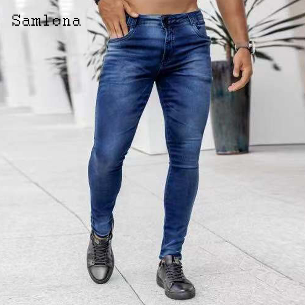 Men'S Fashion Grey Jeans - Samlona Jeans Mens Fashion Skinny Denim