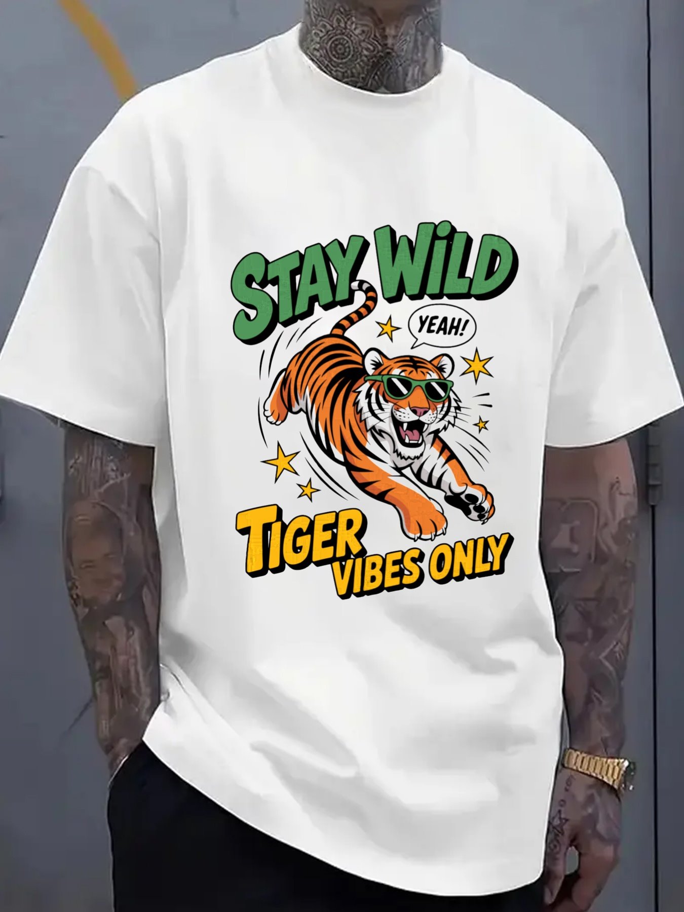 Men'S Fashion Looks 2026 - Wild Tiger Style Men's T-Shirt White