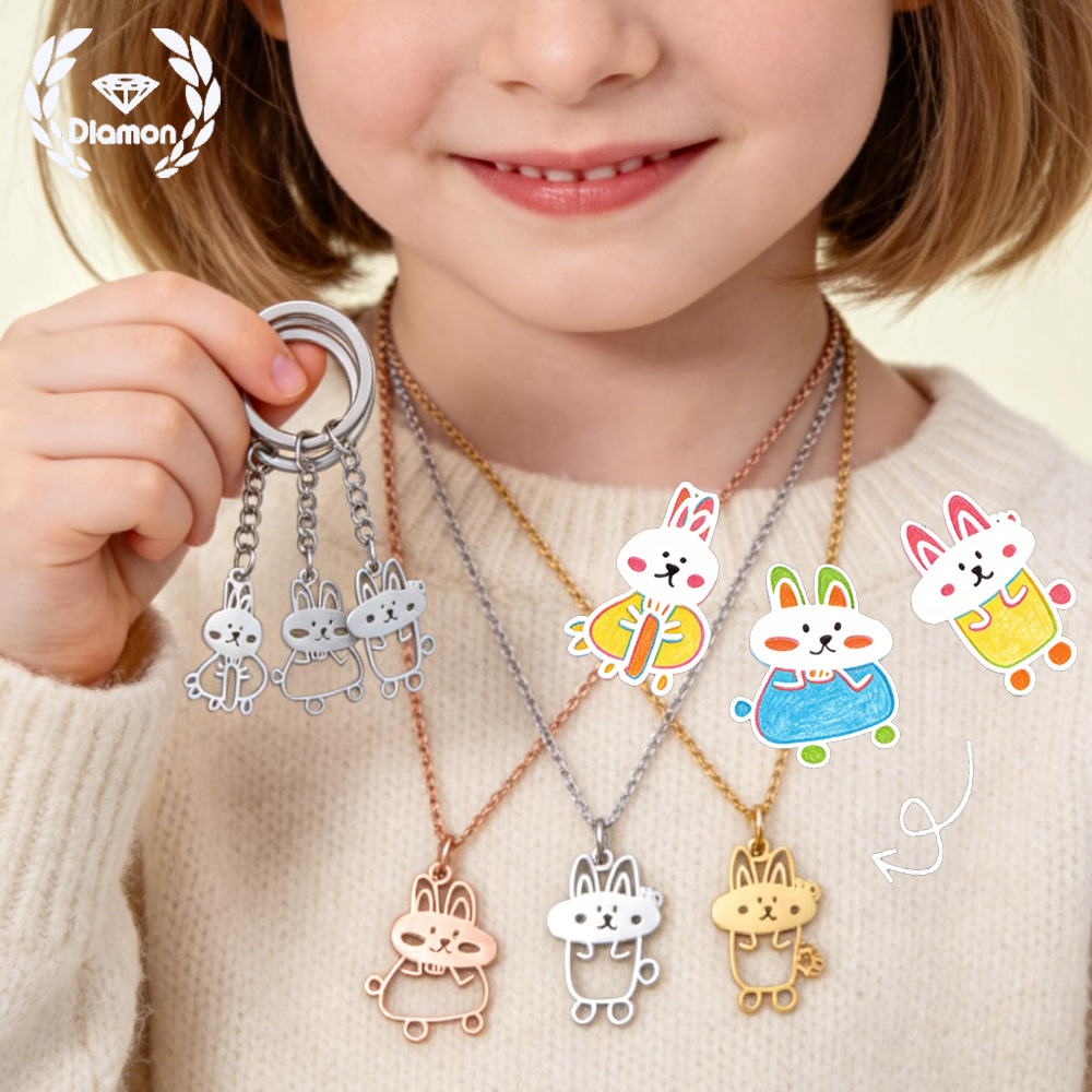 Men'S Fashion Jewelry Bracelets - Diamon Custom Children's Drawing Hand-Painted Necklace