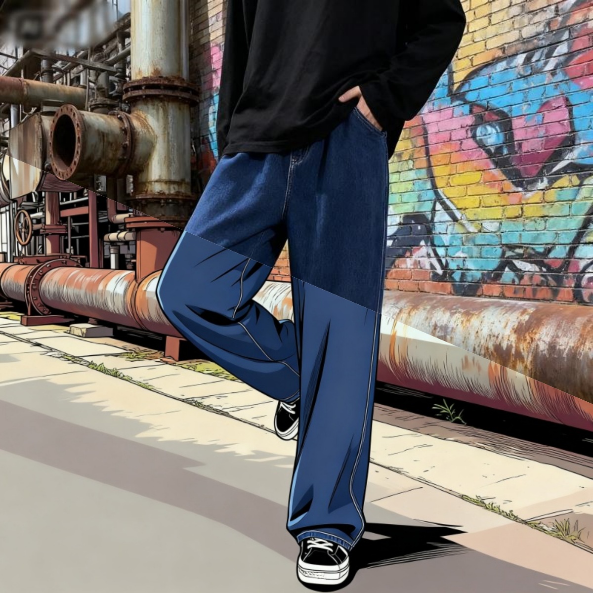 Men'S Fashion Grey Jeans - Korean Style Streetwear New Fashion Baggy