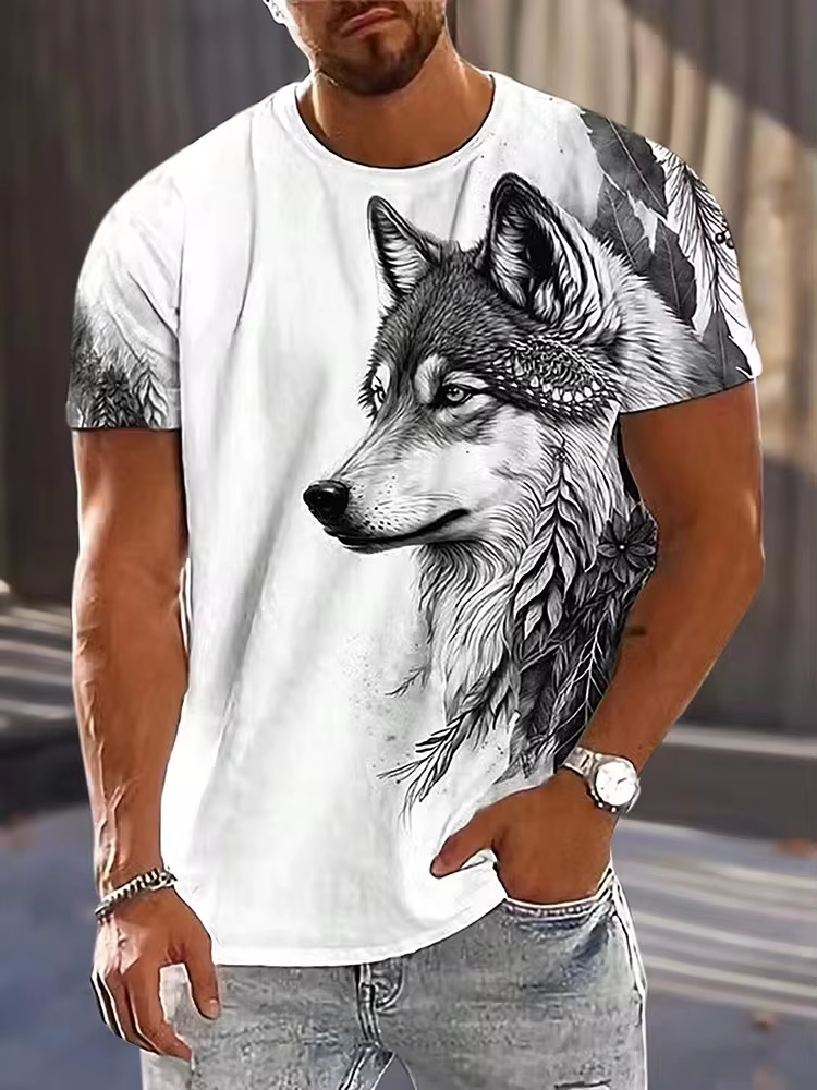 Men'S Fashion Essentials - Men's Wolf print casual streetwear, 3D
