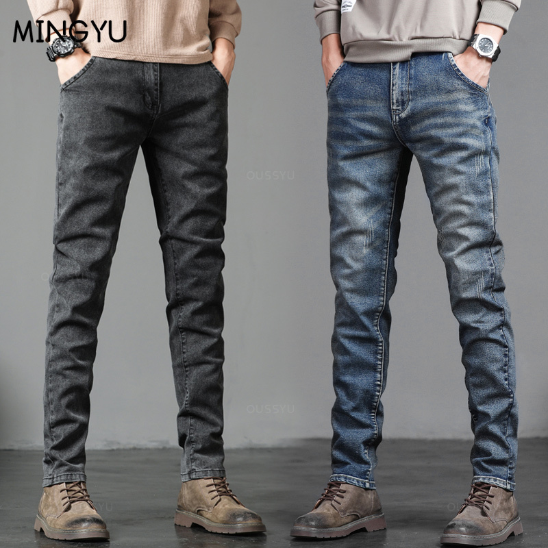 Men'S Fashion Grey Jeans - Autumn Winter Cotton Men's Classic Fashion