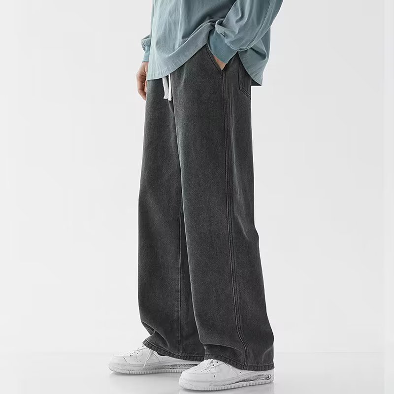 Men'S Fashion Grey Jeans - Korean Fashion Men's Baggy Jeans Elastic