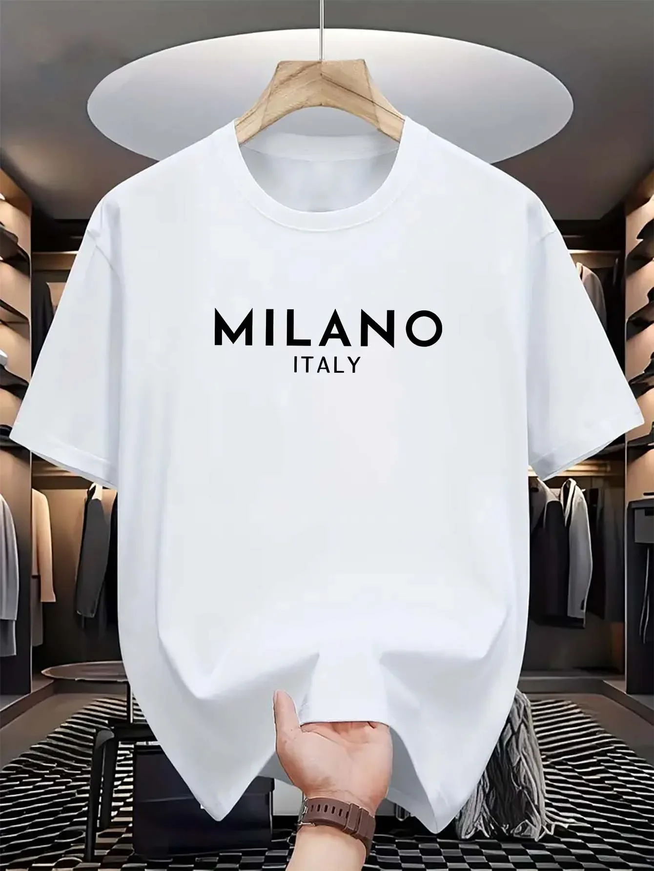 Milan Men'S Fashion - Milan Italian Round-neck Printed Short-sleeved Shirt,