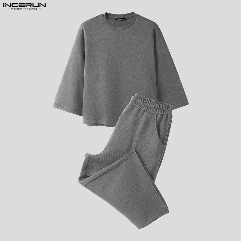 INCERUN Men Sets Solid Color B - Mens Fashion Streetwear review and price