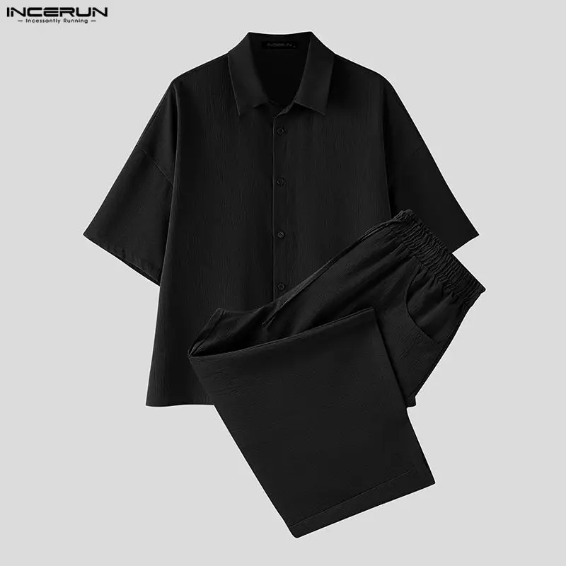 INCERUN Men's Sets Solid Lapel - Mens Fashion Streetwear review and price