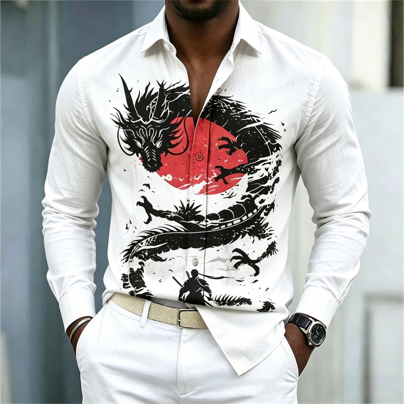 2026 New Men's Shirt White Bla - Mens Fashion Streetwear review and price