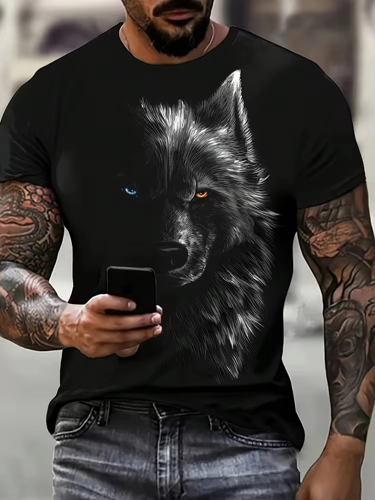 Men's Wolf print casual street - Men'S Fashion Essentials review and price
